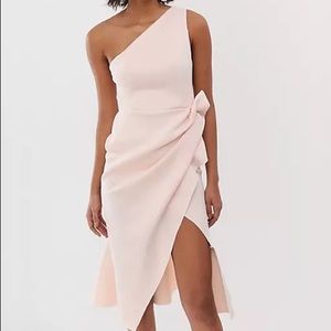 ASOS DESIGN one shoulder tuck detail midi dress